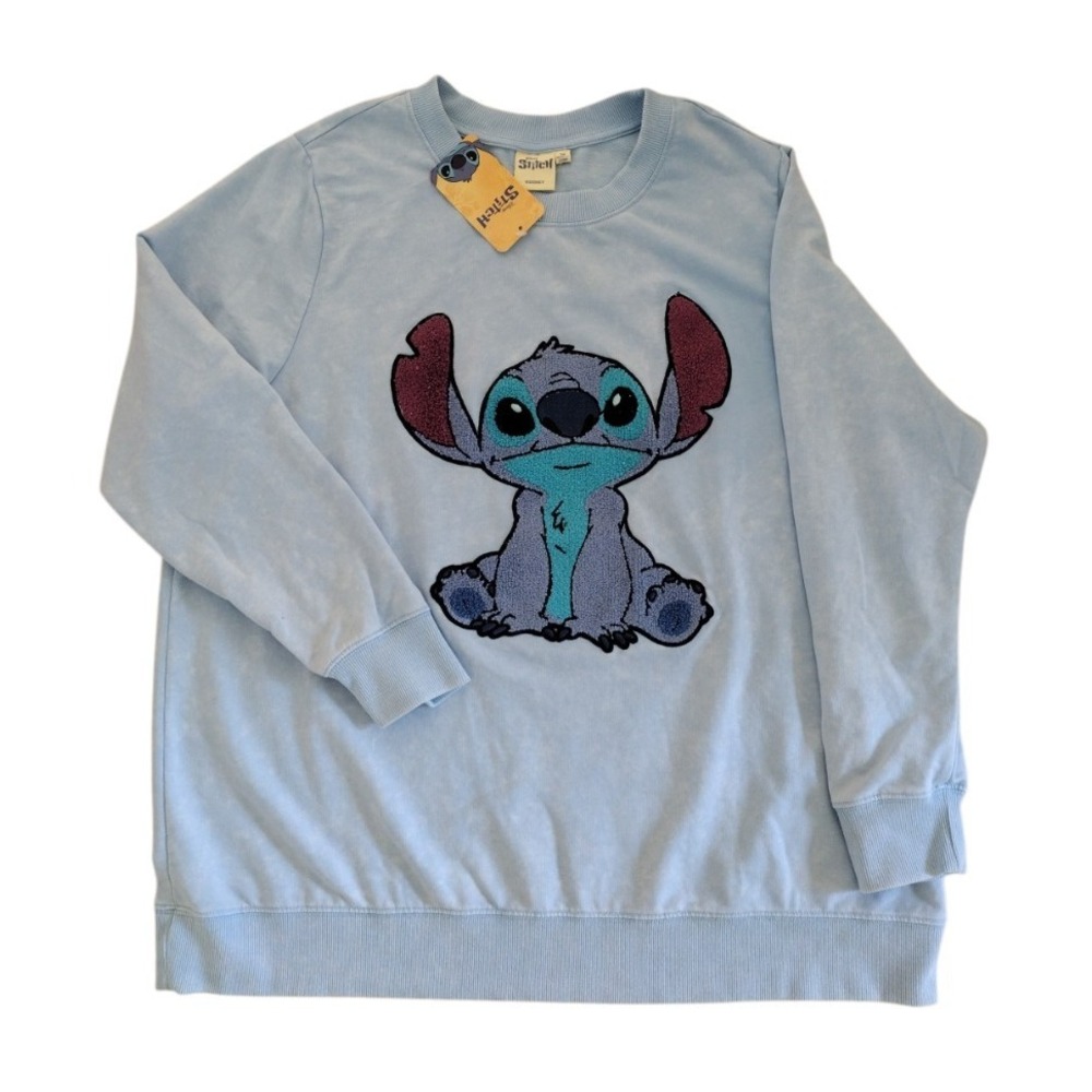 Disney Stitch Sweatshirt Woman XL Blue Cloud Terry‎ Graphic Crew Neck Vacation